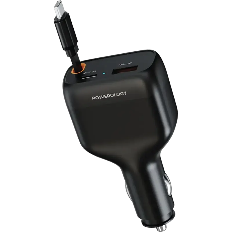 Powerology 81W Car Charger With Type C Retractable Cable 1 Mascom International.webp